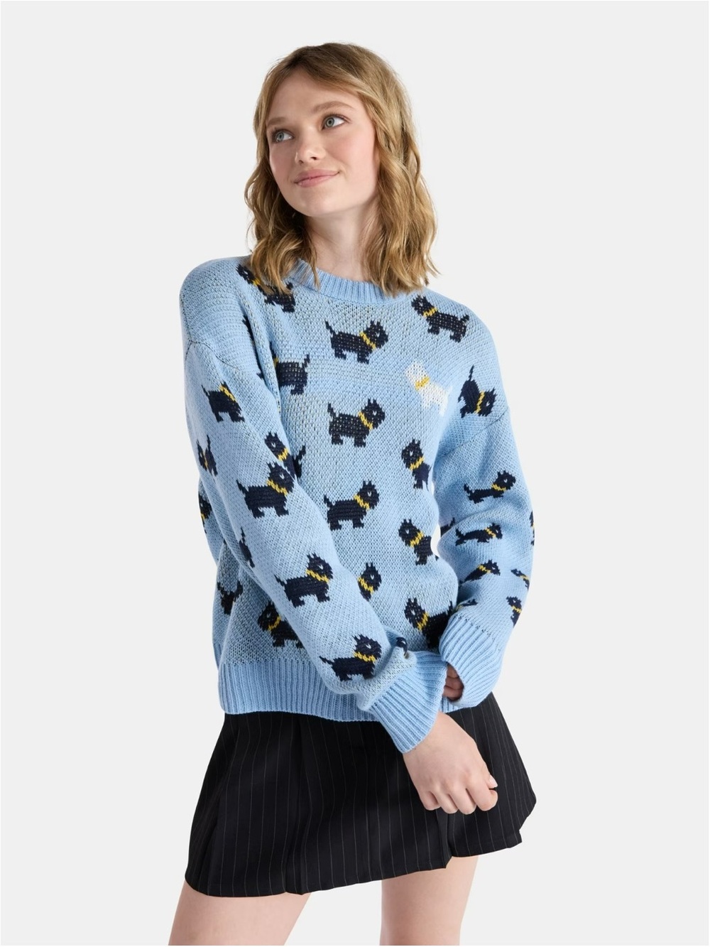 Stranger Things No Boundaries Scottie Dog Blue Knit Crew Sweater Women’s Size XL